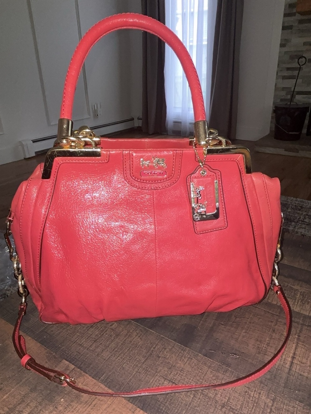 Coach Madison Pinnacle Leather Lilly Coral Rolled Handle Satchel